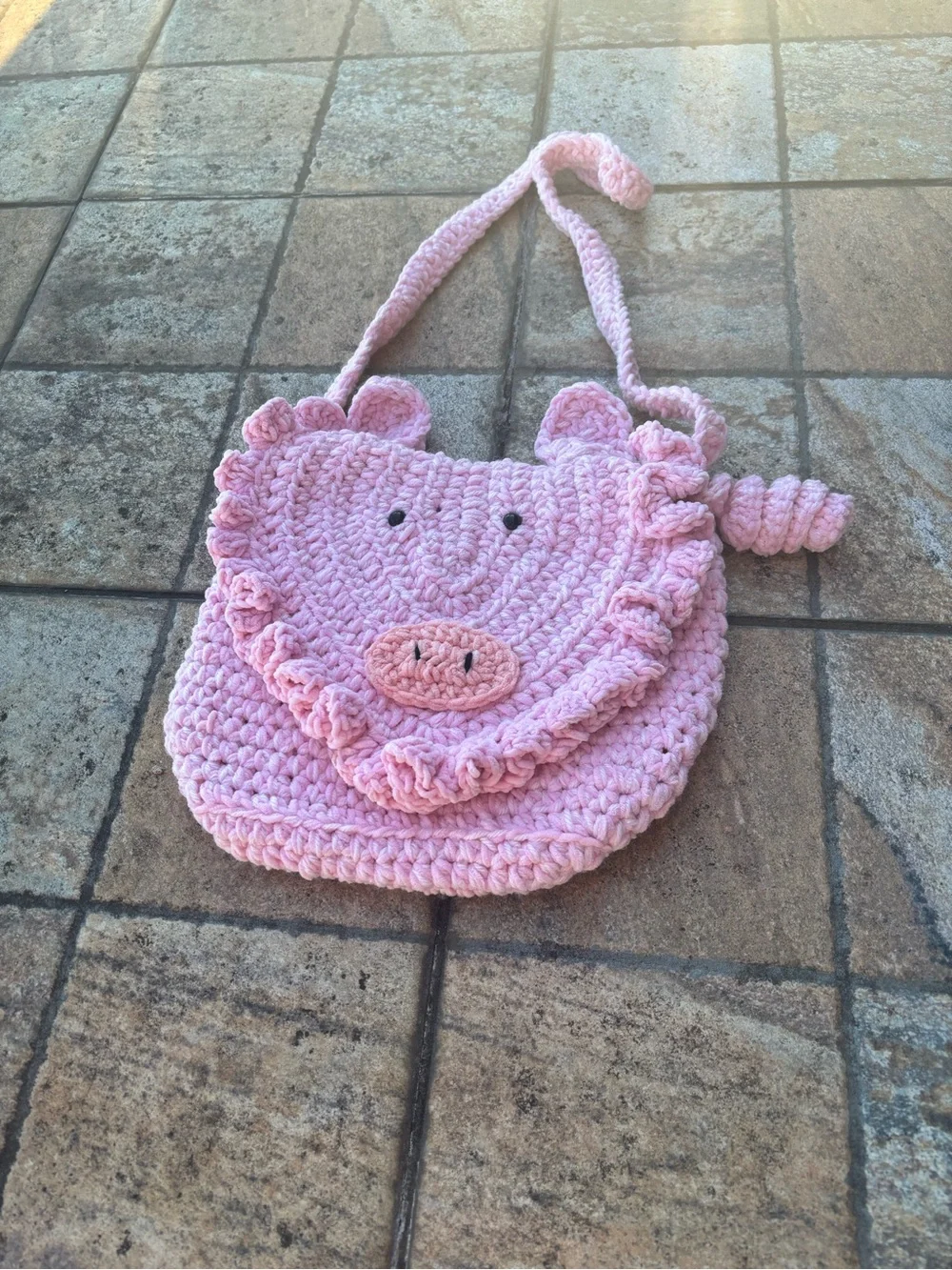 Handmade Crochet Pink Pig Crossbody Bag | Kawaii Animal Purse | OS